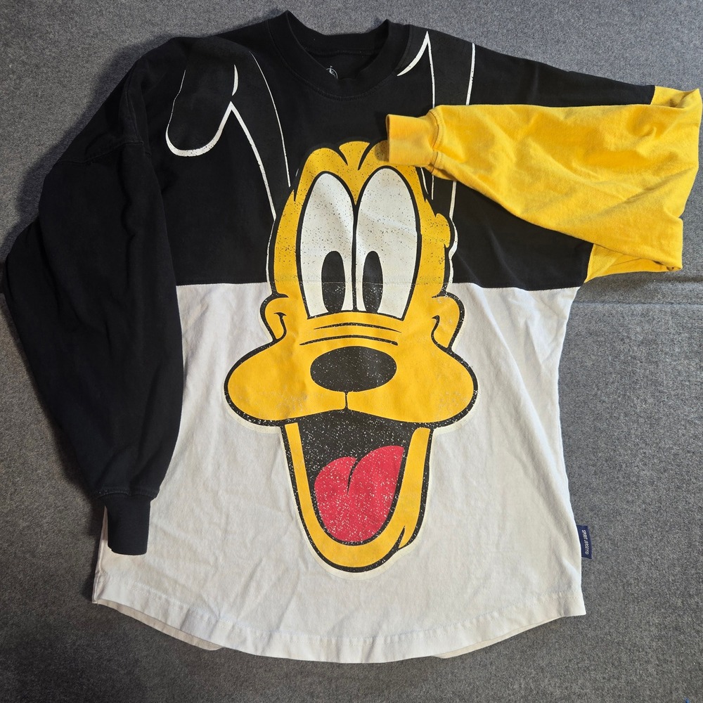 Disney Spirit Jersey Pluto Dog Character Long Sleeve Shirt Black White Yellow XS